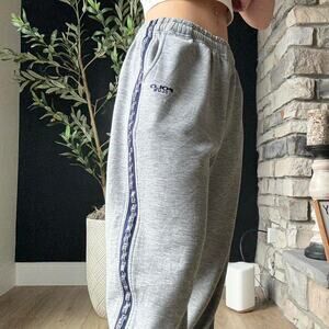 Grey baggy polo club sweatpants with blue side stripe detail